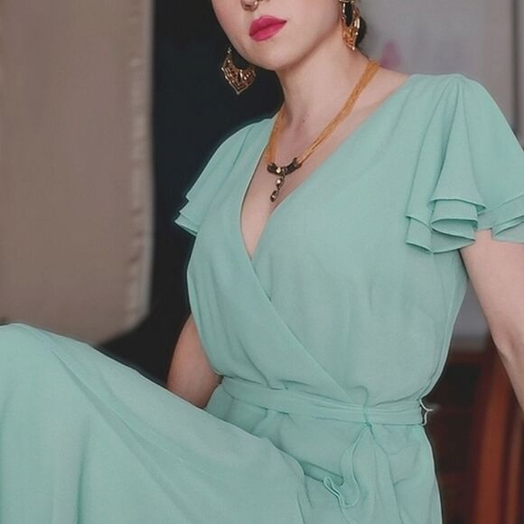 Eliza J Mint Faux-Wrap Ruffled Maxi Dress - Picture 8 of 16